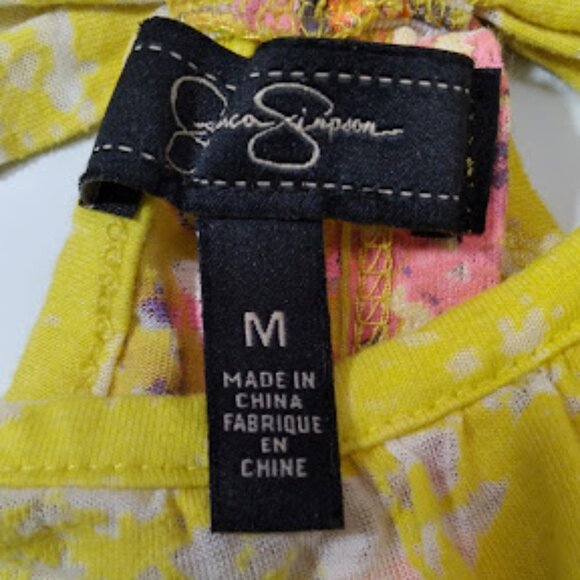 Jessica Simpson Open Back Yellow Floral Summer Crop Top Sz: M - Picture 8 of 11